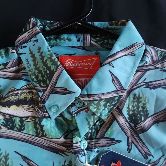 RSVLTS Budweiser Shirt Mens Size Medium M Fishing Bass All Over Kunuflex NWT - Picture 2 of 14